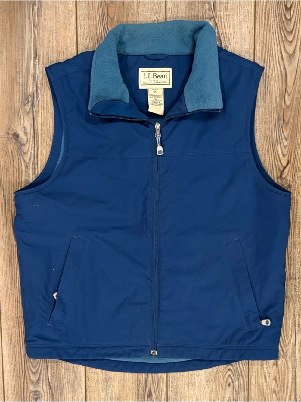 L.L.Bean Blue Fleece Lined Zip Vest Men's Medium Nylon Outdoor Casual